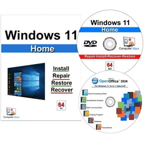 Computer Werx Windows 11 Home Install Repair Recover Restore DVD with Key plus Office 2024, 2 PK