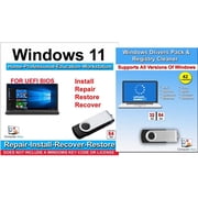 Computer Werx Windows 11 Home, Professional, Education & Workstation Repair, Restore, Recovery & Reinstall USB Flash Drive with Drivers Pack