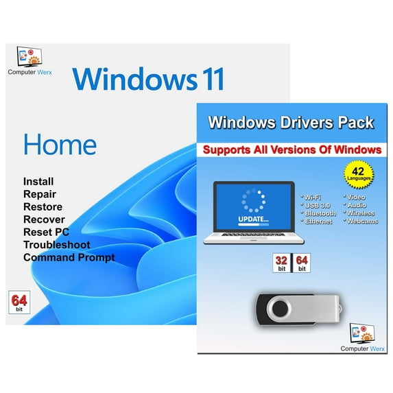 Computer Werx: Windows 11 Home Repair Install with Key USB & Drivers Pack
