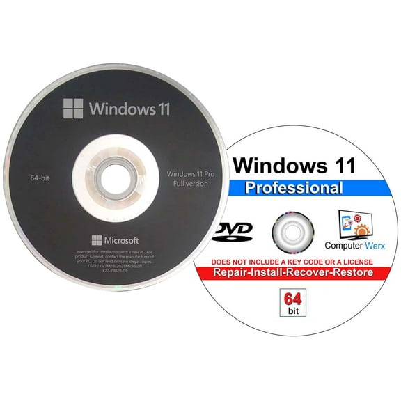 Computer Werx: Windows 11, Professional 64 Bit Repair Software (DVD) 2 Users