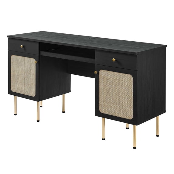Computer Work Desk, Black, Wood, Home Office Business, Modern Contemporary HB34513