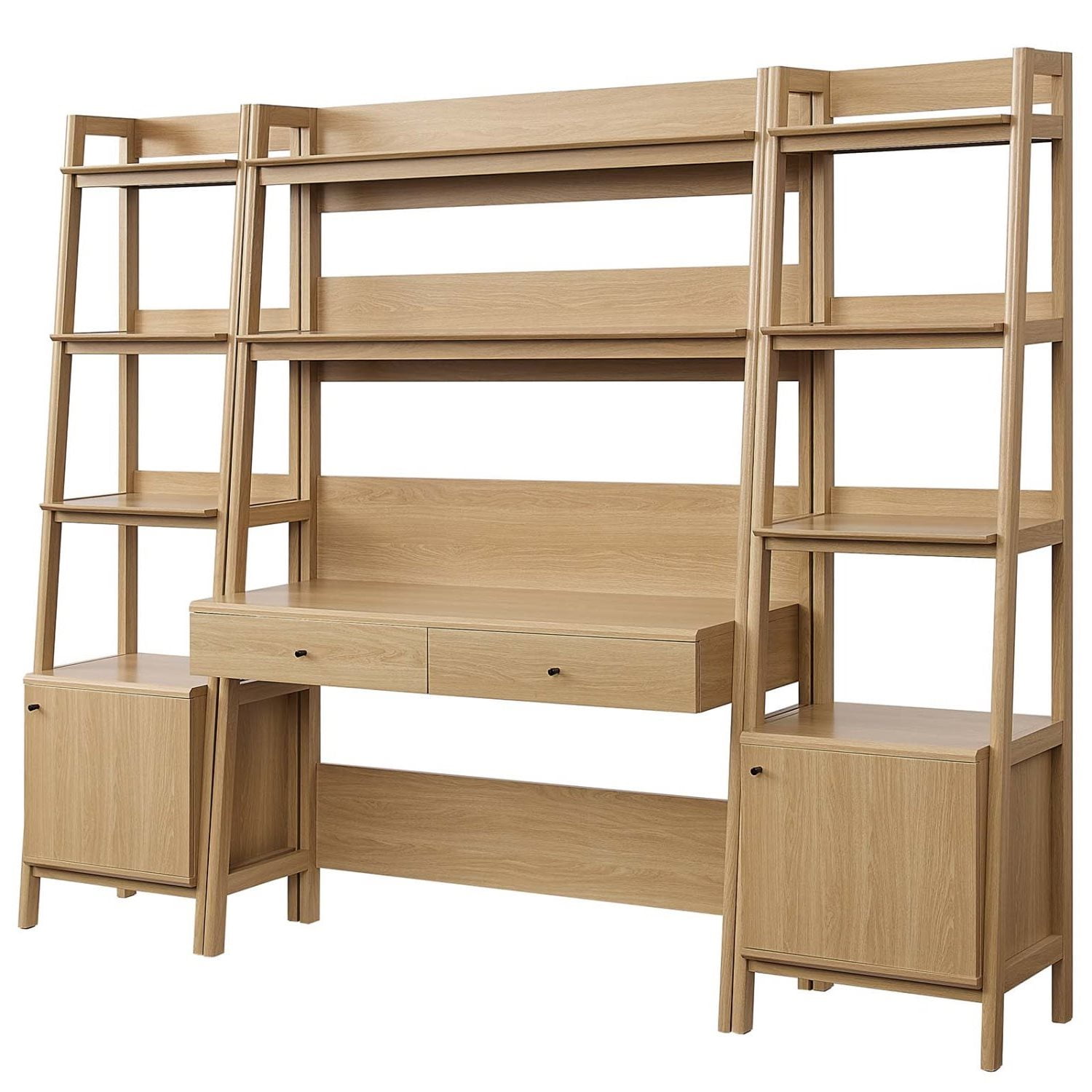 Bixby Oak 3-Piece Slim Tiered Home Office Desk & Bookshelf Set
