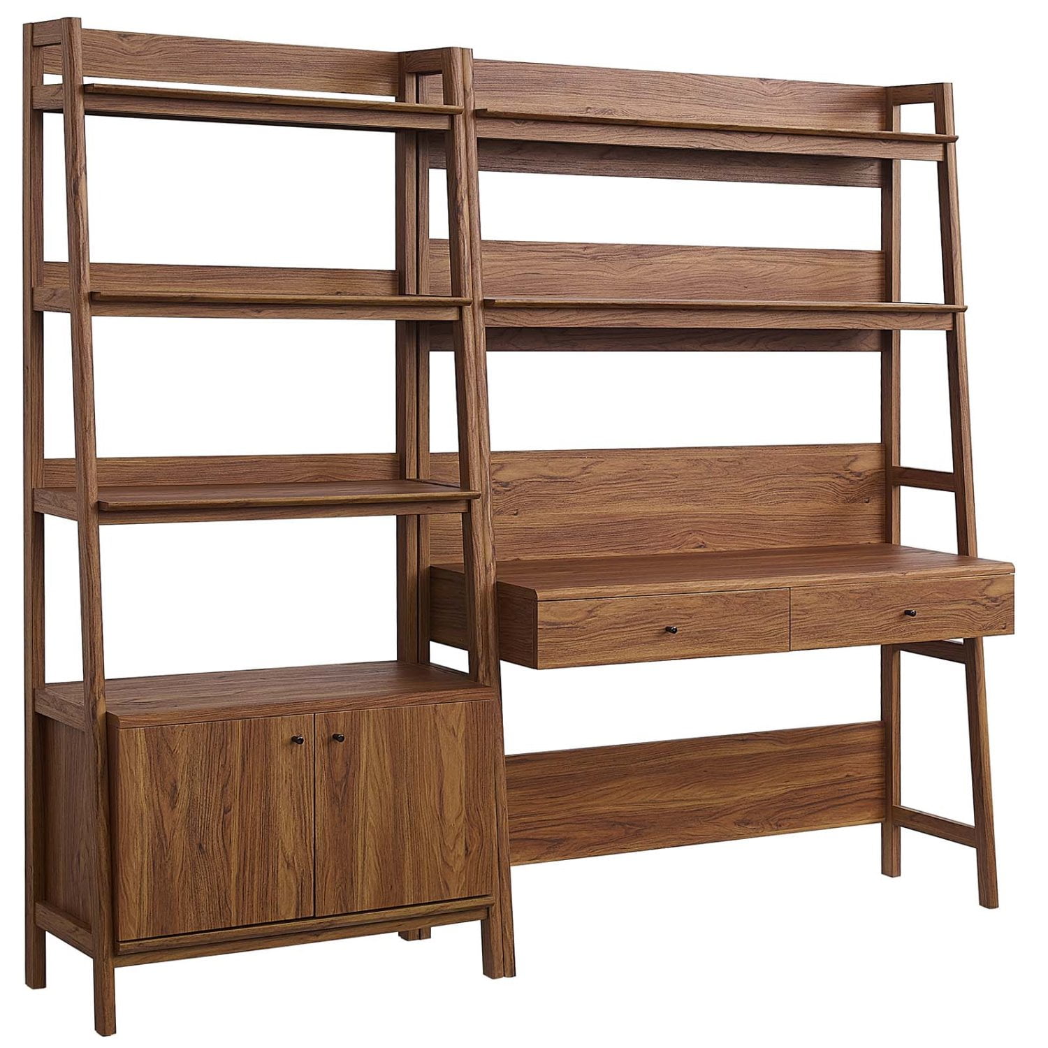 Bixby Walnut Wood Office Desk with Bookshelf and Drawers