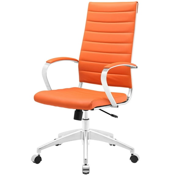 Computer Work Desk Chair, Orange, Faux Vinyl Leather, Home Office Business, Modern Contemporary HB33126