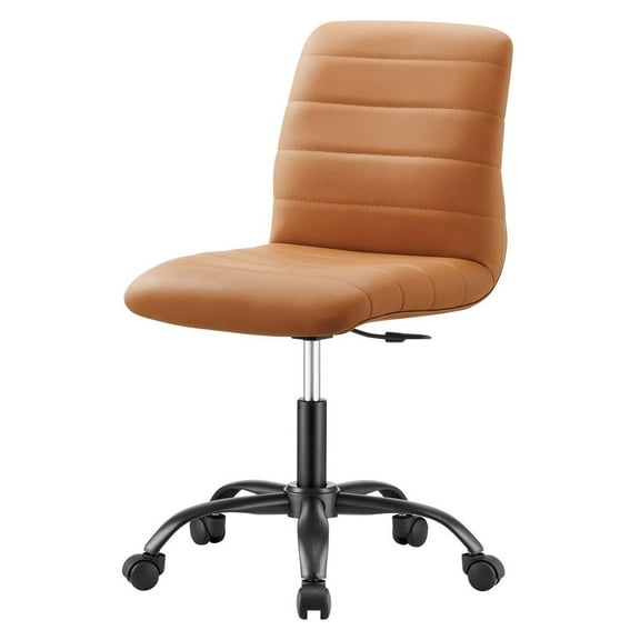 Computer Work Desk Chair, Tan Black, Vegan Leather, Home Office Business, Modern Contemporary HB33551