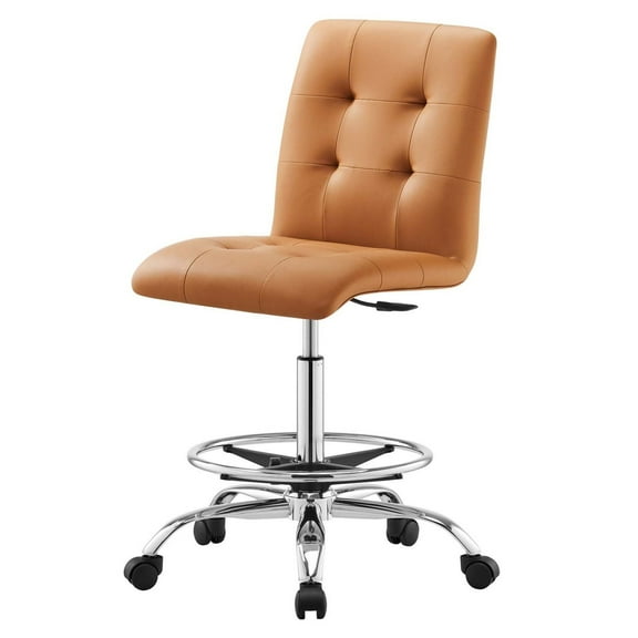 Computer Work Desk Chair, Tan Silver, Vegan Leather, Home Office Business, Modern Contemporary HB33582