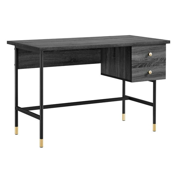 Computer Work Desk, Charcoal Grey Gray, Wood, Metal, Home Office Business, Modern Contemporary HB34658