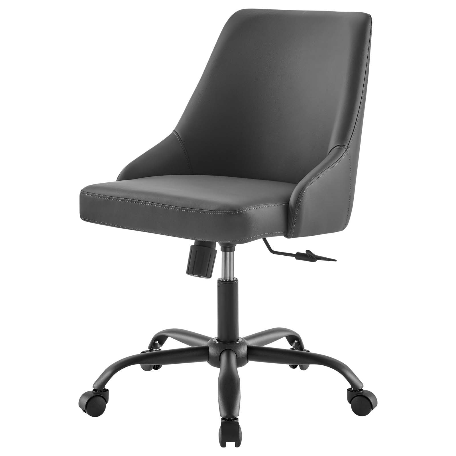 Computer Work Desk Swivel Chair, Faux Vegan Leather, Black Grey Gray