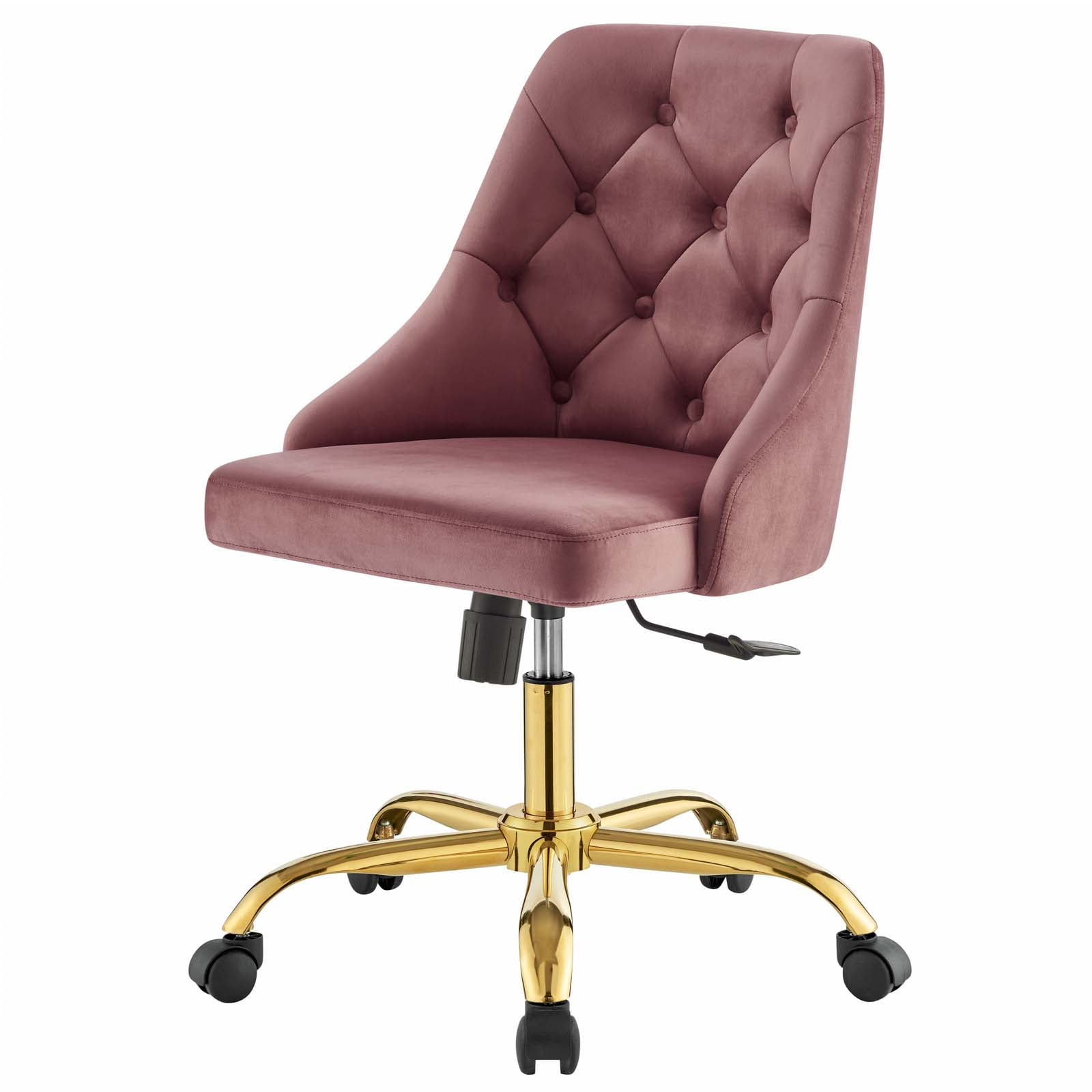 Gold Dusty Rose Velvet Swivel Task Chair with Gold Metal Accents