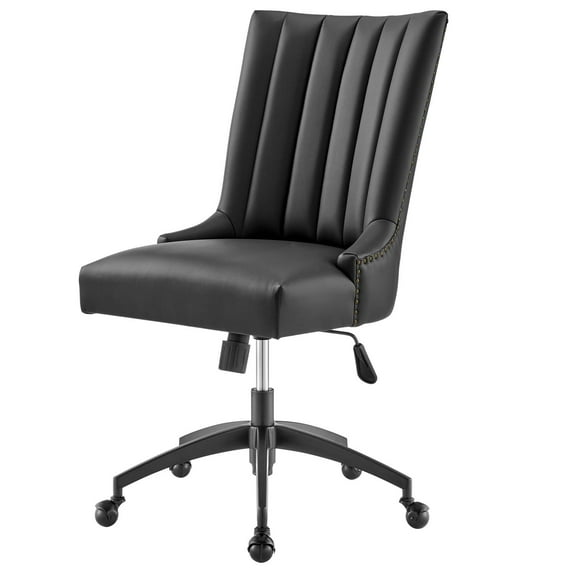 Computer Work Desk Tufted Chair, Faux Vegan Leather, Black, Modern Contemporary Urban Design, Home Business Office Furniture