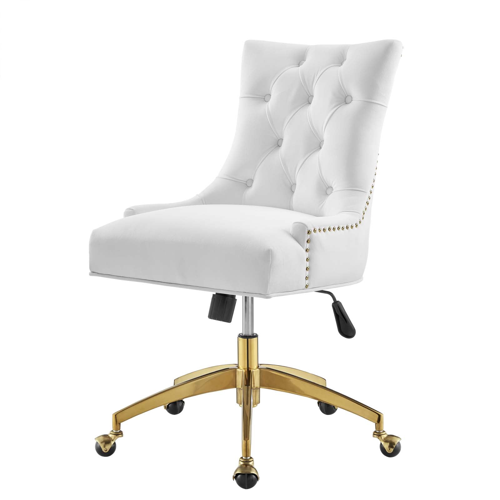 Elegant Gold and White Tufted Swivel Task Chair with Velvet Upholstery