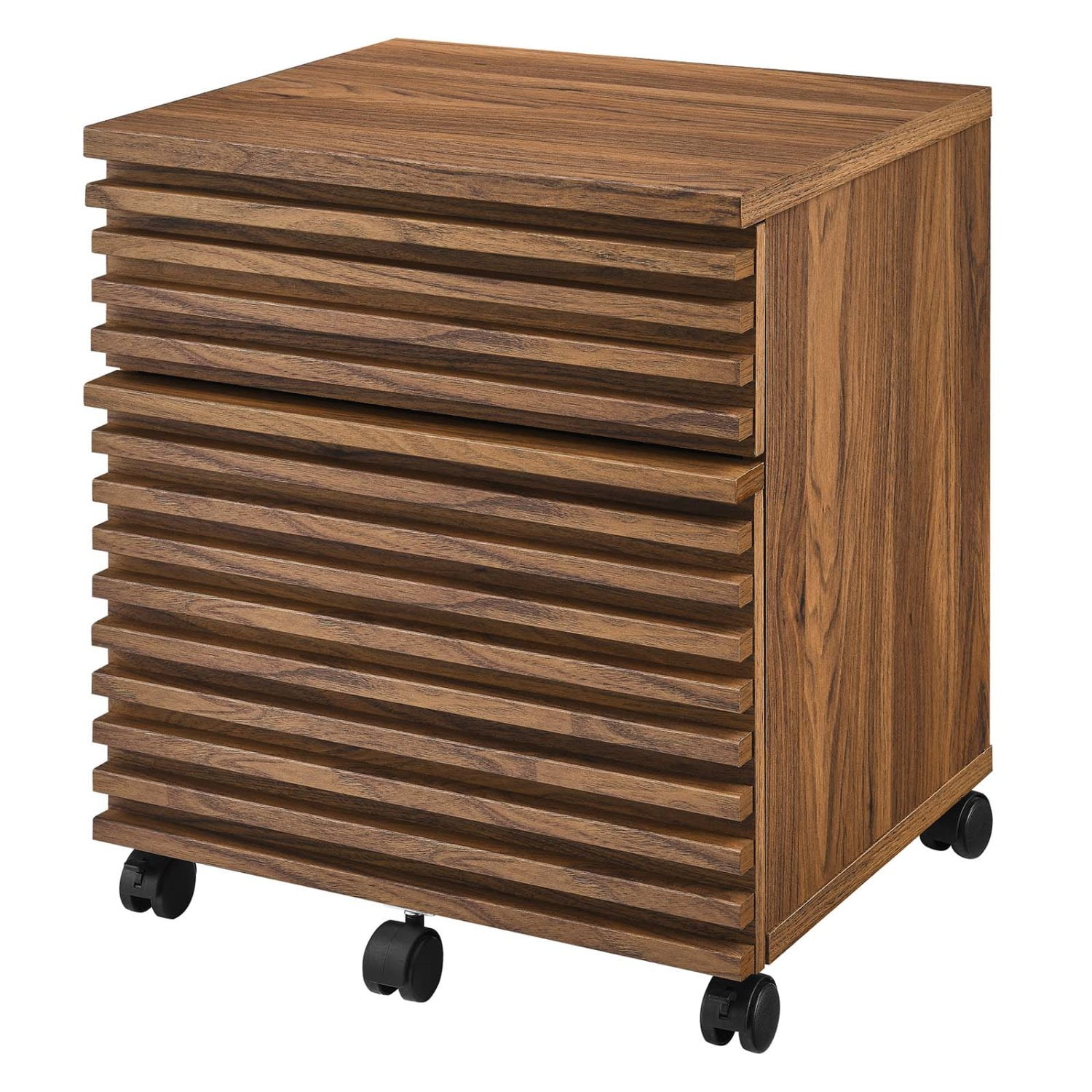 Walnut Mid-Century Modern Rolling File Cabinet