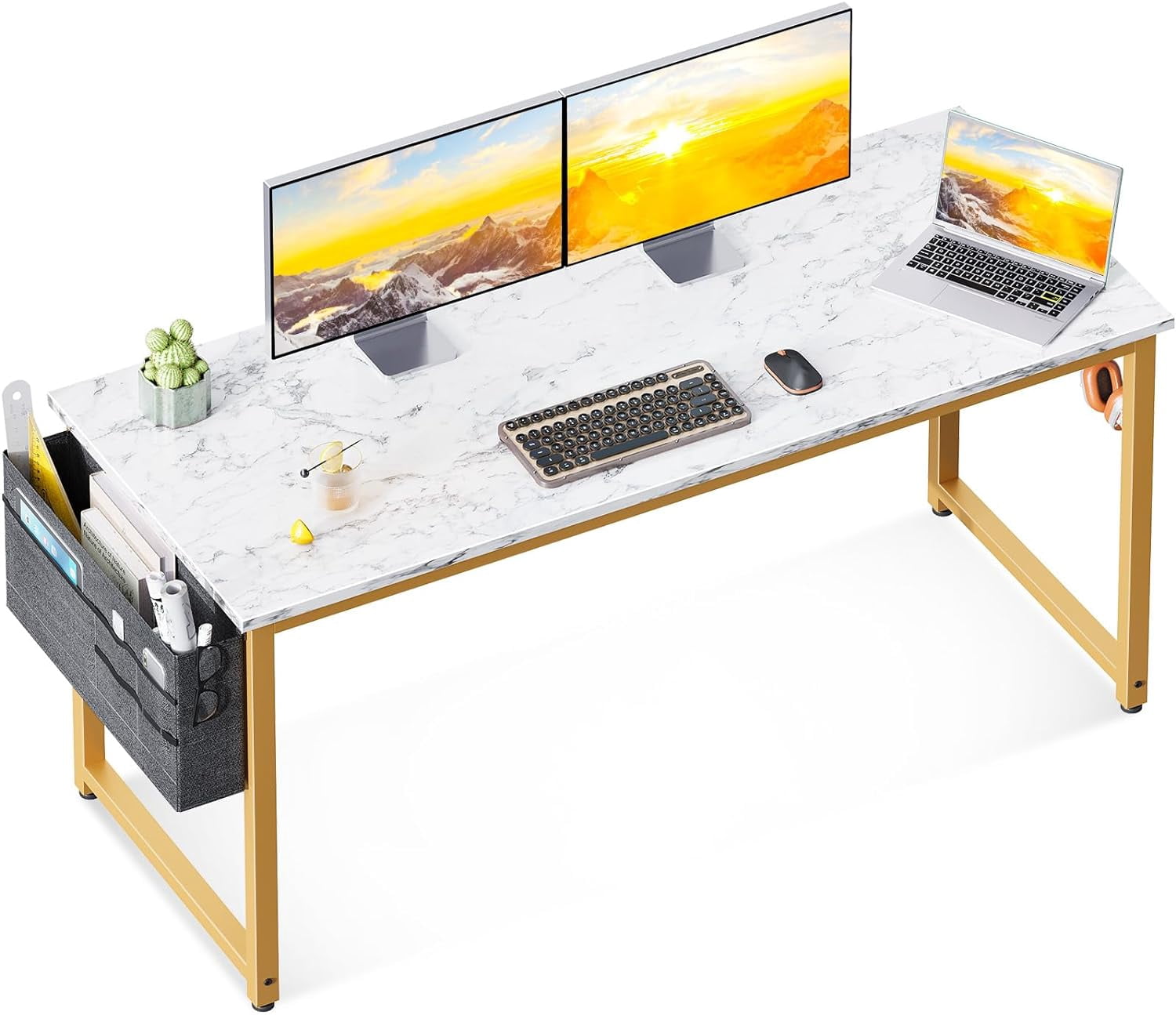 Computer Writing Desk 55 inch, Sturdy Home Office Table, Work Desk with ...