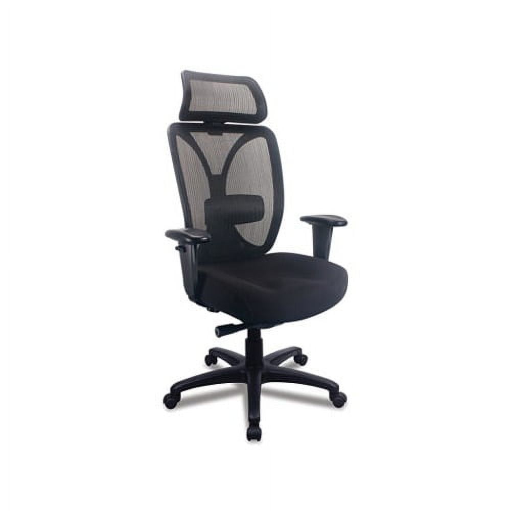 High-Back Executive Swivel Office Chair with Adjustable Arms, Mesh and Leather, Black