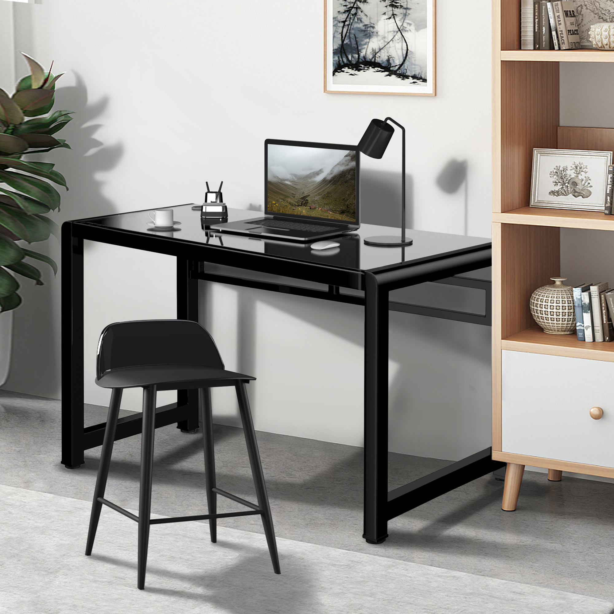 Hodedah Tempered Glass Kids Computer Desk with Pullout Keyboard Tray