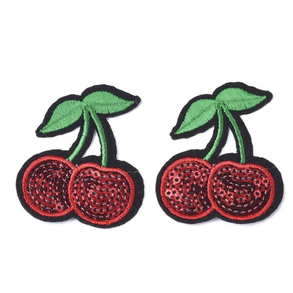 Computerized Embroidery Cloth Iron On Patches with Paillette Costume Accessories Appliques Cherry Red 56x48x1.5mm