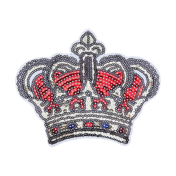 Computerized Embroidery Cloth Iron On Sequins Patches Stick On Patch Costume Accessories Appliques Crown Red 124x164x1mm