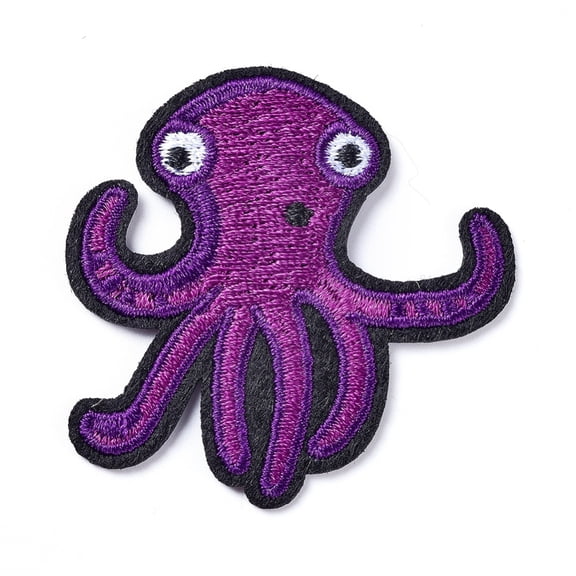 Computerized Embroidery Cloth Iron On/Sew On Patches Costume Accessories Appliques Octopus Purple 50x50x2mm for DIY