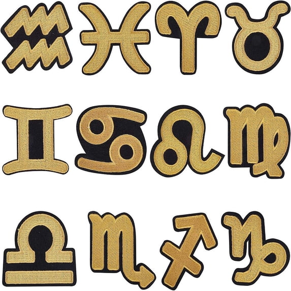 Computerized Embroidery Cloth Iron on/Sew on Patches Costume Accessories Appliques 12 Constellation/Zodiac Sign golden golden 60~86x58~80mm 12pcs/box