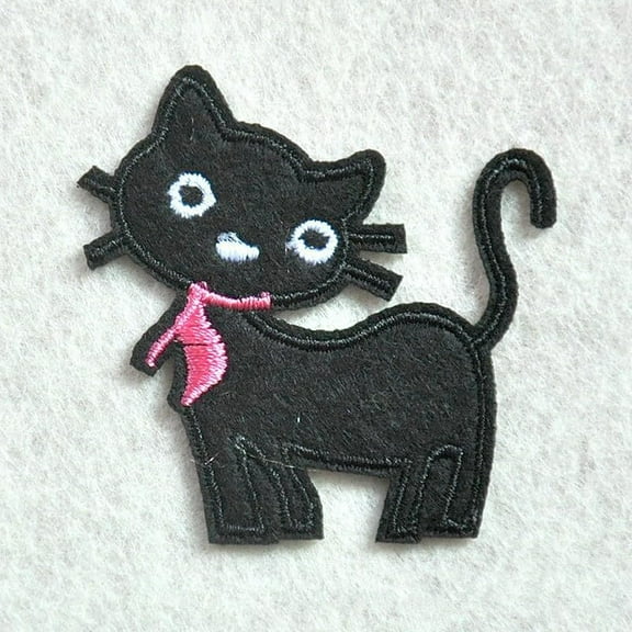 Computerized Embroidery Cloth Iron on/Sew on Patches Costume Accessories Appliques Cat Shape Black 50x50mm
