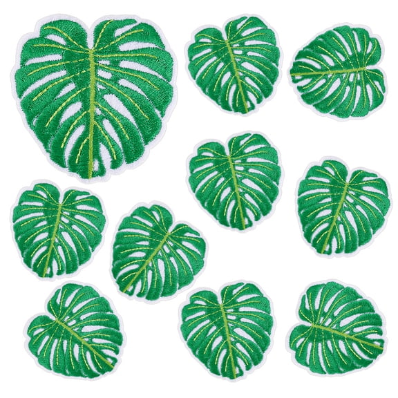 Computerized Embroidery Cloth Self Adhesive Patches Stick On Patch Costume Accessories Appliques Leaf Lime Green 59x58x1.5mm