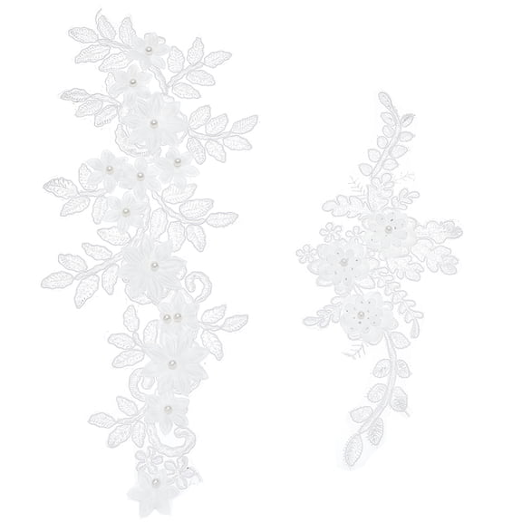 Computerized Embroidery Polyester Patches Costume Accessories Appliques Flower White 130~150x297~345x7mm