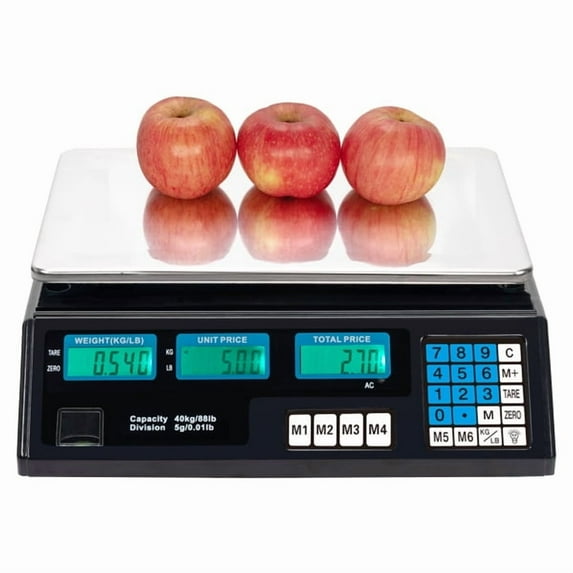 Computing Scale, 40kg/5g Digital Retail Scale / Backlit LCD, PLU Memory & Accounting