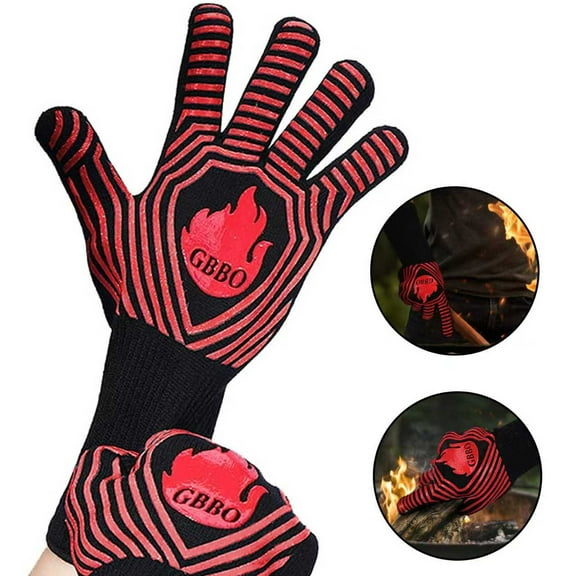 Comsmart BBQ Gloves, 1472 Degree F Heat Resistant Grilling Gloves Silicone Non-Slip Oven Gloves Long Kitchen Gloves for Barbecue, Cooking, Baking, Cutting