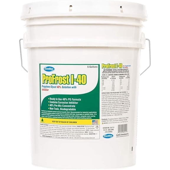 ComStar ProFrost Propylene Glycol Anti-Freeze with Inhibitor, Prediluted to 40% Propylene Glycol Antifreeze & Coolant, 5 Gal Gallon