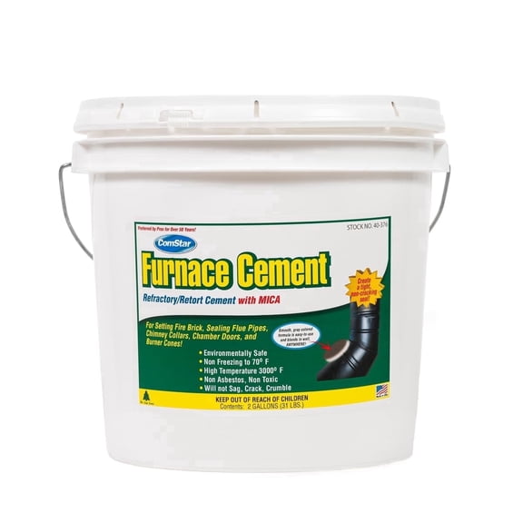 ComStar Furnace Cement, 2 Gallon - 3,000°F High-Temp Refractory & Retort Cement - Ready-to-Use High-Heat Paste for Fireplaces, Wood Stoves, Flue Pipes & Firebricks - Asbestos-Free (40-375)