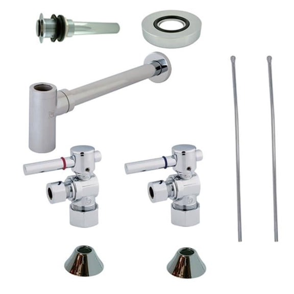 Comtemporary Plumbing Sink Trim Kit with Bottle Trap for Vessel Sink without Overflow Hole & Metal Lever Handle Chrome
