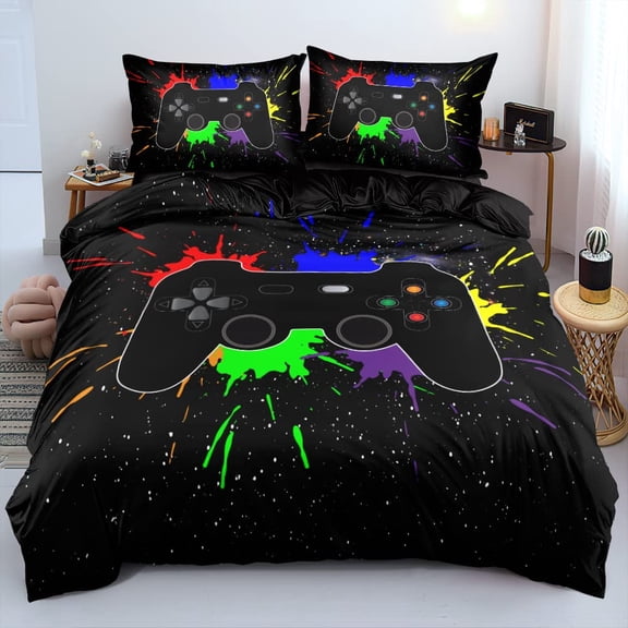 Comtest Boys Gaming Bedding Set Kids Gamepad Gamer Bedroom Decor Black Bed Set of 3