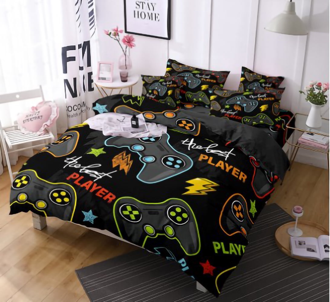 Comtest Boys Gaming Bedding Set Kids Gamepad Gamer Bedroom Decor Black Bed Set of 5 - Walmart.com