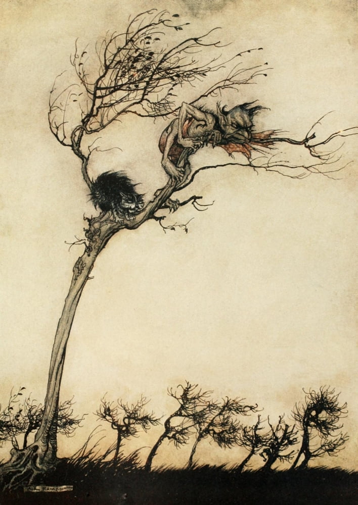 Comus 1921 Clings to tree Canvas Art - Arthur Rackham (18 x 24)