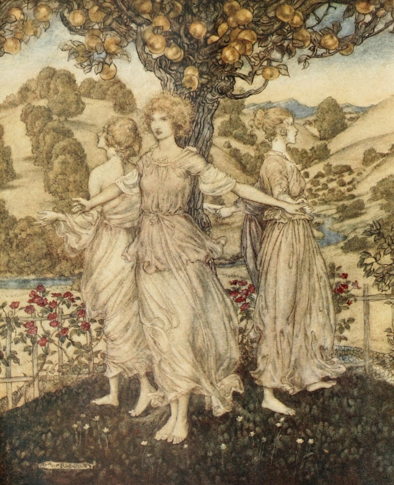 Comus 1921 Hesperus his daughters three Canvas Art - A Rackham (24 x 36)