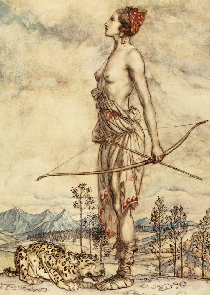Comus 1921 Huntress Dian Canvas Art - A Rackham (18 x 24)