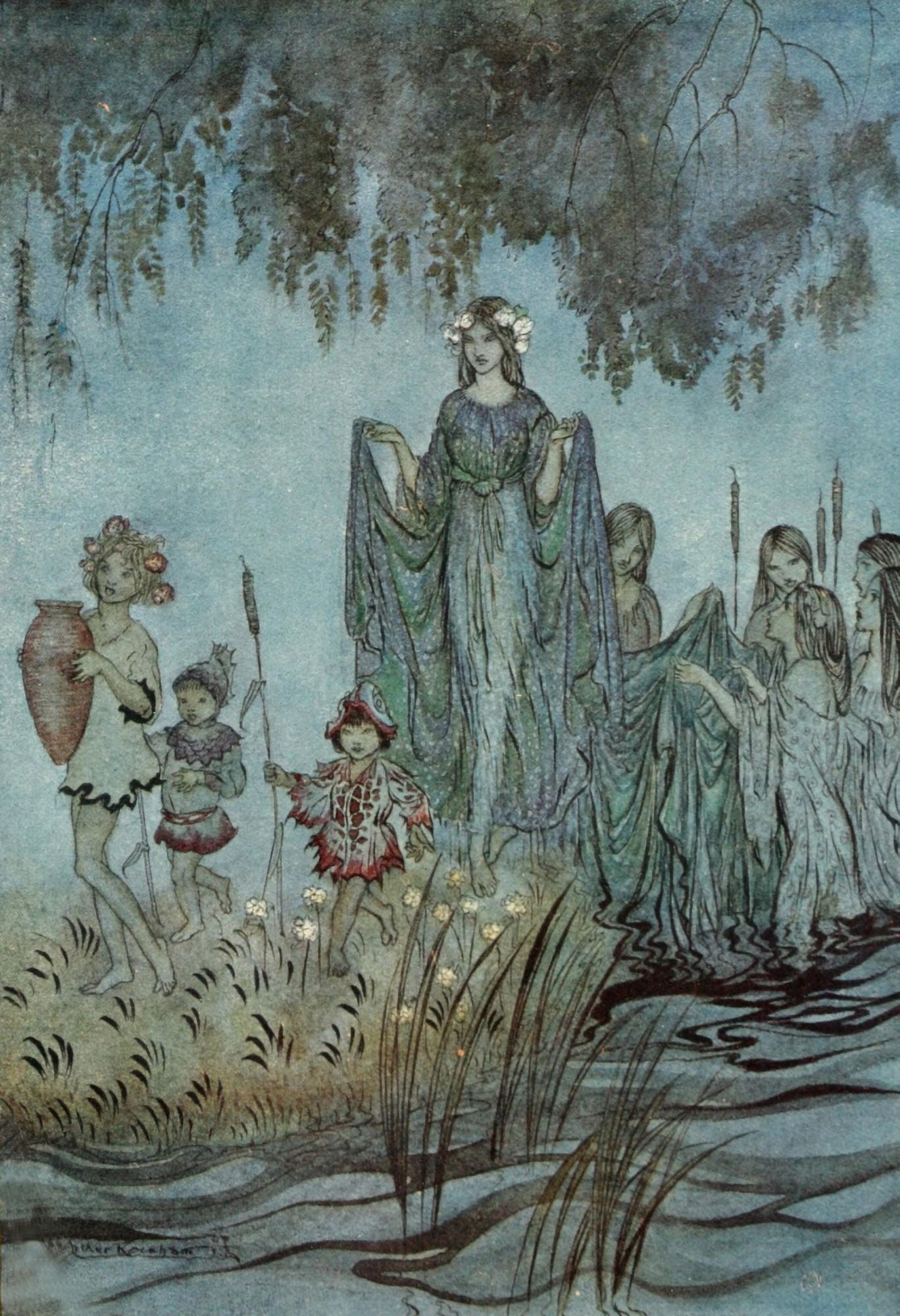 Comus 1921 Sabrina rises Canvas Art - A Rackham (18 x 24)
