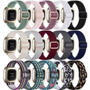 Comvin 15 Pack Elastic Band Compatible with Fitbit Versa 4 Bands for Woman/Sense 2/Sense/Versa 3 Bands, Adjustable Stretchy Nylon Solo Loop Sport Strap for SmartWatch Replacement