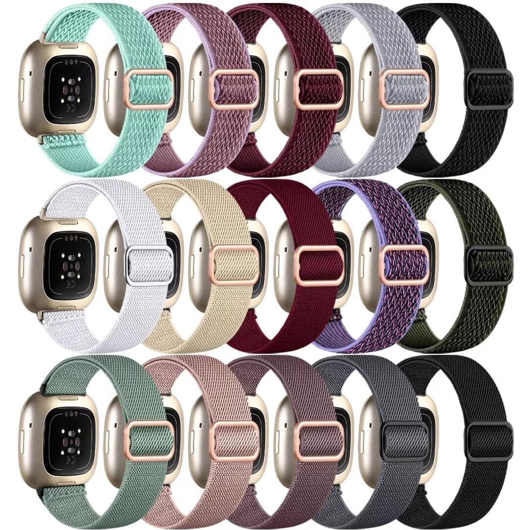Comvin 15 Pack Elastic Band Compatible with Fitbit Versa 4 Bands for Woman/Sense 2/Sense/Versa 3 Bands, Adjustable Stretchy Nylon Solo Loop Sport Strap for SmartWatch Replacement