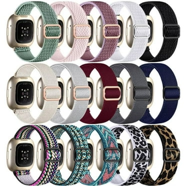 Comvin 15 Pack Elastic Band Compatible with Fitbit Versa 4 Bands for Woman/Sense 2/Sense/Versa 3 Bands, Adjustable Stretchy Nylon Solo Loop Sport Strap for SmartWatch Replacement