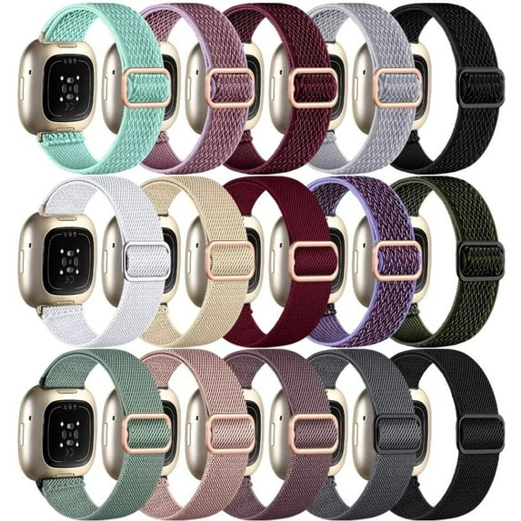 Comvin 15 Pack Elastic Band Compatible with Fitbit Versa 4 Bands for Woman/Sense 2/Sense/Versa 3 Bands, Adjustable Stretchy Nylon Solo Loop Sport Strap for SmartWatch Replacement