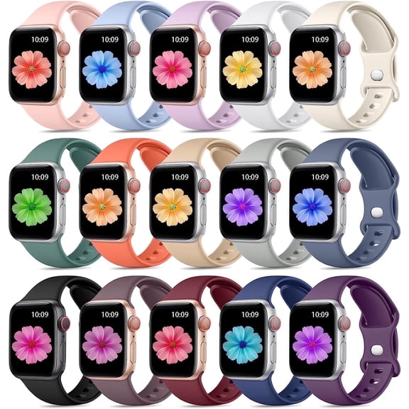 Comvin Silicone Compatible With Apple Watch Bands 38mm 40mm 41mm 42mm 44mm 45mm 49mm for Women Men, Sport Wristbands Fits For iWatch Ultra Series 11 10 9 8 7 6 5 4 3 SE, 15 Pack