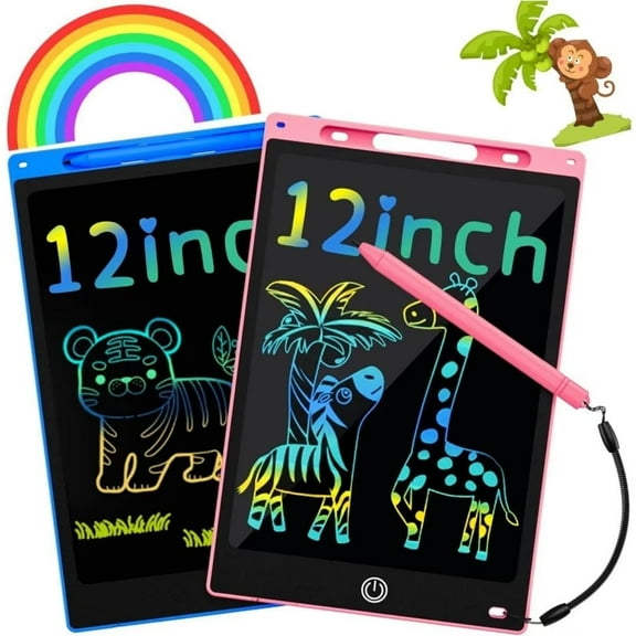 Comvin 2 Pack LCD Writing Tablet for Kids, 12 Inch Colorful Doodle Board Drawing Tablet, Reusable Educational Learning Toys Birthday Gifts for Boys Girls Age 3-8
