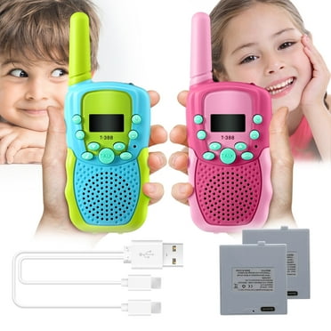 Comvin 2 Pack Walkie Talkies for Kids Rechargeable, 3KM Long Range Kids Walkie Talkies 2-Way Radios with Backlit LCD Flashlight, Toys Gifts for 3-12 Year Old Girls Boys