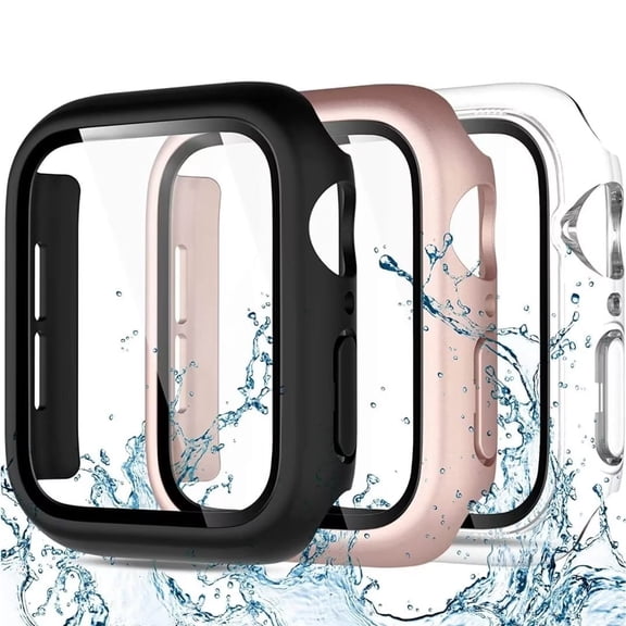 Comvin 3 Pack Compatible with Apple Watch Case 45mm 41mm 44mm 40mm with Screen Protector, Full Protective Waterproof PC Bumper Cases Cover for iWatch SE Series 8 7 6 5 4