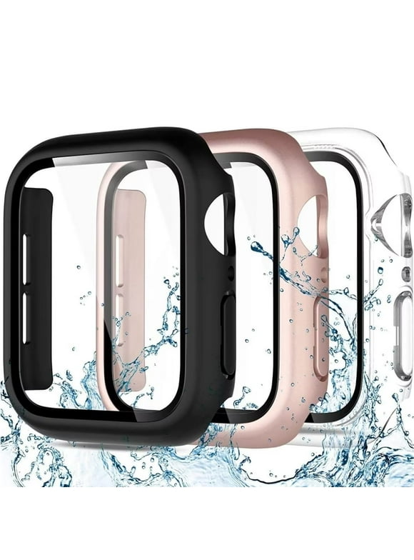 3 Pack Compatible with Apple Watch Screen Protector 40mm 44mm Series 6 5 4,  Full Protective Waterproof PC Bumper Cover Accessories for Women Men