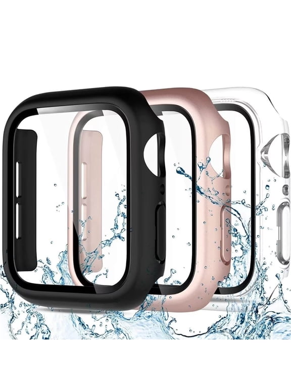 3 Pack Compatible with Apple Watch Screen Protector 40mm 44mm Series 6 5 4, Full Protective Waterproof PC Bumper Cover Accessories for Women Men