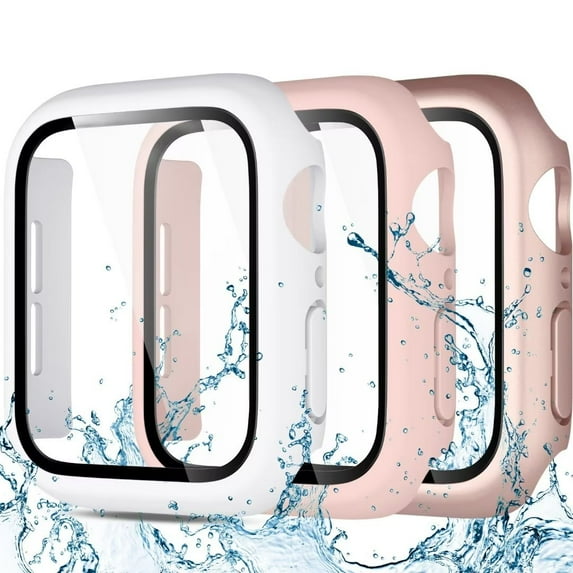 Comvin 3 Pack Compatible with Apple Watch Screen Protector 40mm 44mm 41mm 45mm Series 8 7 6 5 4, Full Protective Waterproof PC Bumper Cover Accessories for Women Men