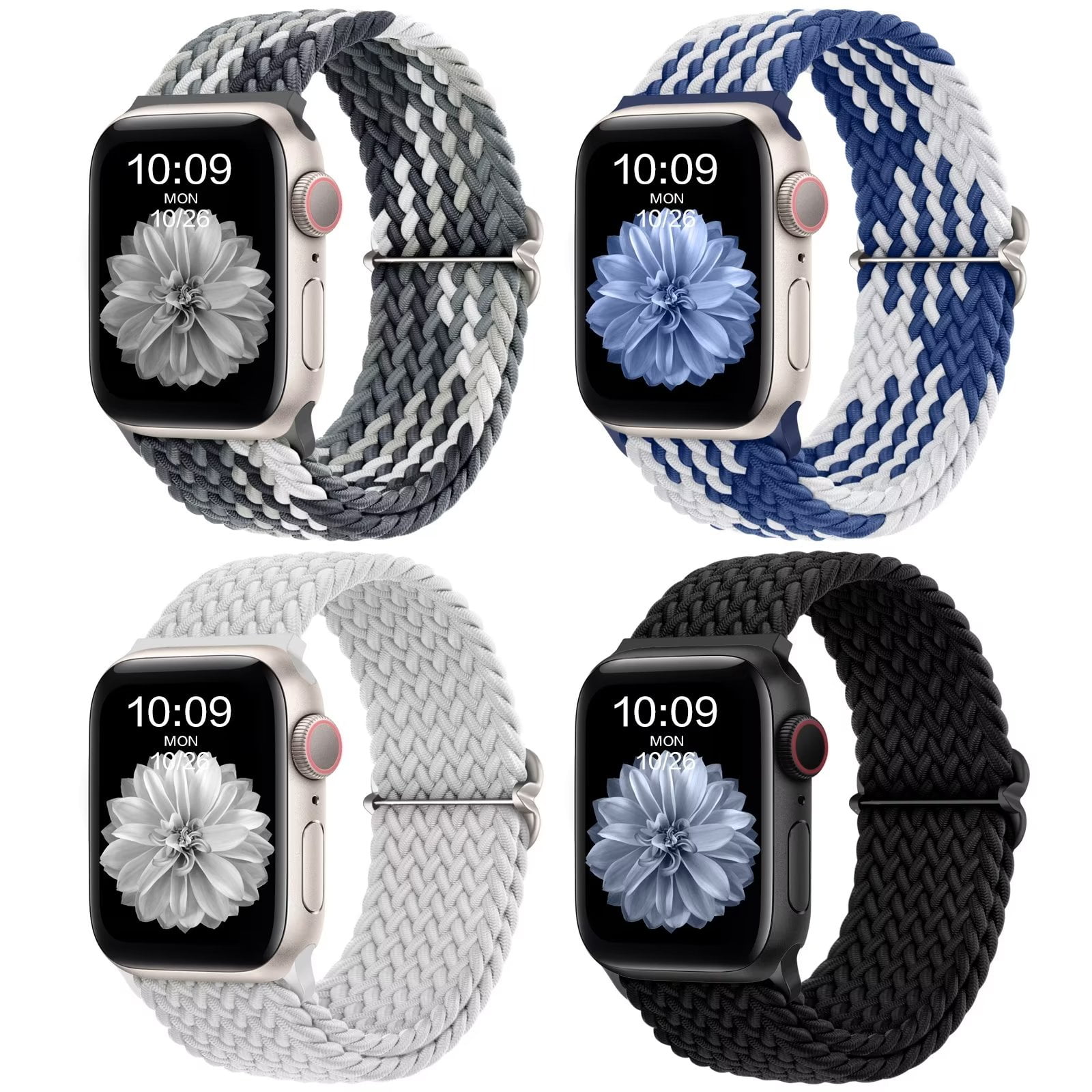 Comvin 4 Pack Braided Solo Loop Bands for Apple Watch 49mm 45mm
