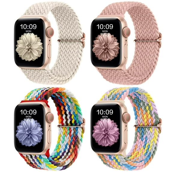 Comvin 4 Pack Braided Stretchy Solo Loop Compatible with Apple Watch Bands for Women 40mm 38mm 41mm 44mm 46mm 45mm 42mm 49mm, Adjustable Elastic Strap for iWatch Series 10 9 8 7 6 5 4 3 SE Ultra